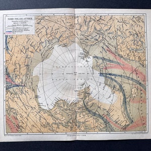 C. Mapa del POLO NORTE de 1875 - mapa antiguo original - impresión de glaciar - región polar - Hemisferio Norte - Océano Ártico - mapa del Polo Norte
