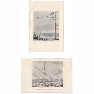 C. 1909 TELESCOPES lithographs - set of 2 original antique prints • astronomy prints - Hevelius telescope & tubeless aerial telescope print