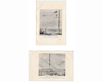 C. 1909 TELESCOPES lithographs - set of 2 original antique prints • astronomy prints - Hevelius telescope & tubeless aerial telescope print