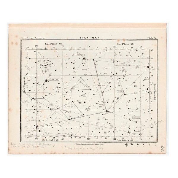 ca 1892 STJÄRNKARTA 61 litografi • original antikt tryck • astronomitryck • himmelskt • konstellationstryck • stjärnkarta • himmelsk dekor