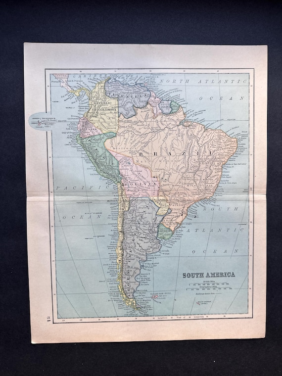 1893 年頃 南米地図 • オリジナルアンティークプリント • 南米地図