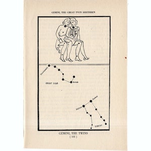 ca. 1944 Zwillinge - CONSTELLATION FIGURE Druck - original Vintage Astronomie Druck - Sternkarte - himmlische Lithographie - die Zwillinge