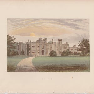 H. 1880 ENGLISH MANOR Druck • antiker Originaldruck • Architektur • Schlossherr • Garnstone Druck