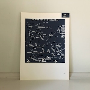 c. 1972 STAR MAP lithographie - estampe originale vintage - estampe céleste • gravure astronomique - carte des constellations • carte des étoiles - ciel nocturne - #71
