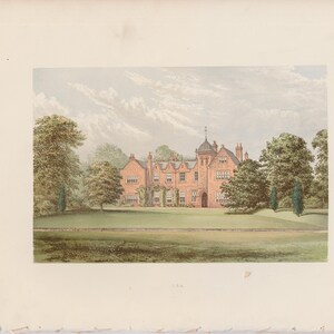 H. 1880 ENGLISH MANOR Druck • antiker Originaldruck • Architektur • Schlossherr • Lea Druck