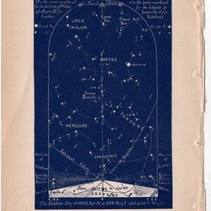 c. 1891 ESTRELLAS DE MAYO litografía celestial • impresión antigua original • litografía de carta celeste astronómica - Mapa oriental para mayo