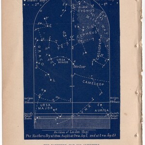 c. 1891 ESTRELLAS DE SEPTIEMBRE litografía celestial • impresión antigua original • litografía de carta celeste astronómica - Mapa del norte para septiembre