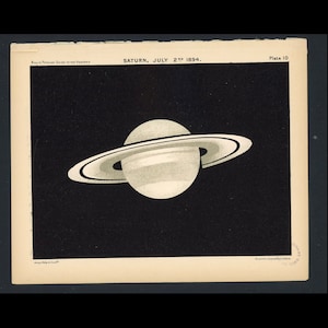 c. 1910 SATURN lithograph • original antique print • astronomy print - planet print • rings of Saturn - solar system print