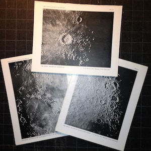 Mondkrater-Lithografien, ca. 1955 • Originale Vintage-Drucke – Astronomie-Drucke – Mondkrater und Maria-Mond – Mondlandschaft • Set mit 3