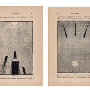 c.1882 GEOMETRY OF Eclipses Lithographien • 2 original antike Drucke • Astronomie Druck • Himmelsdruck • Planeten & Mondfinsternis