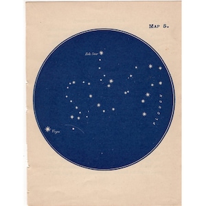 c. 1903 ESTRELLA POLAR - Osa Mayor y estrella Polar mapa de CONSTELACIÓN litografía original antigua - mapa estelar en miniatura