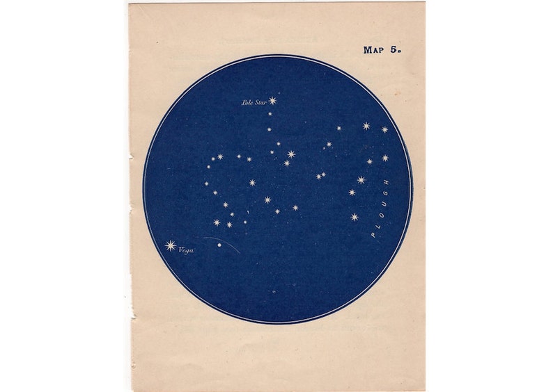 Carte Du Ciel 1903 étoile Polaire Grande Ourse étoile Polaire Constellation Carte Antique Lithographie Originale Miniature