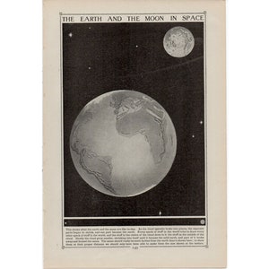 c. 1912 ERDE & MOND Lithographie - original antiker Astronomiedruck - Sonnensystemdruck - Milchstraße Galaxiedruck - Weltraumdruck