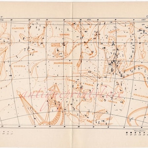 c. 1908 MAPA DE CONSTELACIÓN IX • impresión antigua original • impresión de astronomía celestial • canis orion geminis taurus rabbit leo hydra leo