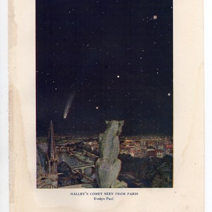 c. 1925 HALLEY'S COMET as seen from Paris lithograph original vintage print astronomy print celestial print the night sky over Paris image 2