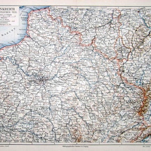 1894 FRANCE ANTIQUE MAP - northern france map - original antique print - world globe atlas lithograph