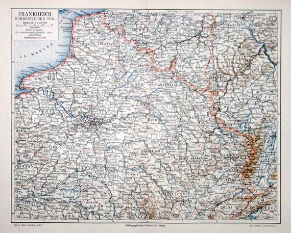 1894 FRANCE ANTIQUE MAP - Northern France Map - Original Antique