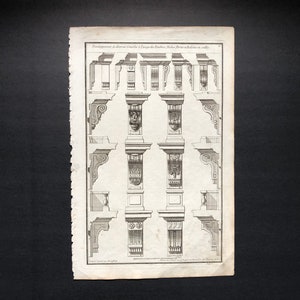 1757 CONSOLES originais antigos arquitetura francesa detalhes de construção gravura -