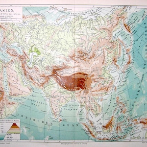 1894 ASIA MAP -  original antique map print no. B