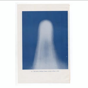 HALLEY'S COMET Lithographie c. 1944 - original Vintage Druck • Astronomie Druck • Kometenkopf • Blauer Himmelskörper