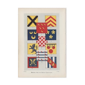 c. 1926 BANNERS FROM CARLAVEROCK lithograph • original antique print • flags of the U.K • vexillology prints • King Charles