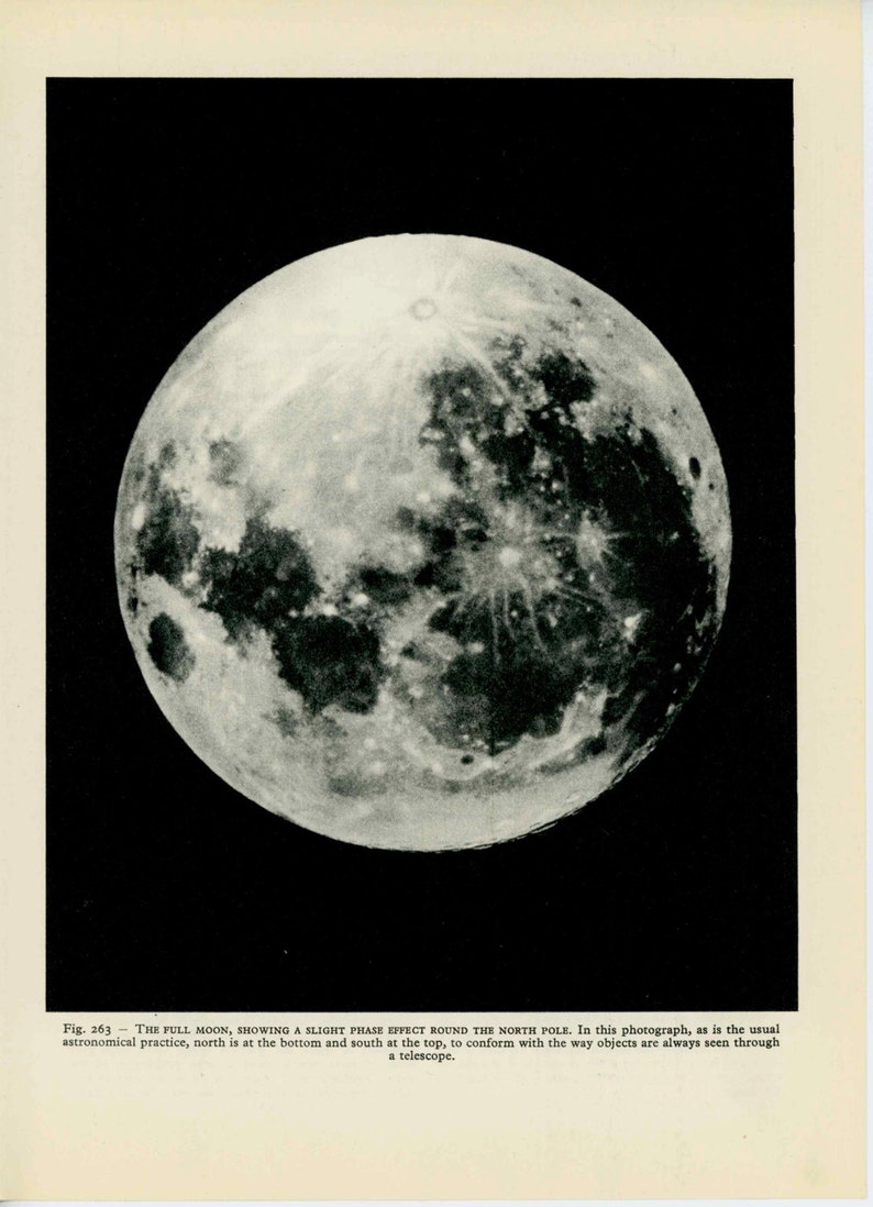 c. 1959 FULL MOON lithograph original vintage astronomy print lunar print solar system print outer space print Earth print image 3