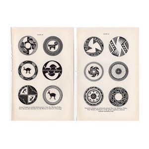 ANCIENT INDIAN POTTERY lithographs c. 1934 • original vintage prints • Native American History • Indigenous tribes of New Mexico • set of 2