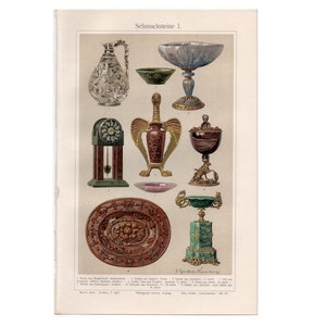 c. 1894 ANTIQUE VASE PRINT - original antique print - vase & urns made of precious stones - decorative print - ornamental vessels