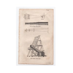 tiny! c. 1826 ASTRONOMY engraving - original antique print • Solar System print • astronomy print • celestial print • telescopes