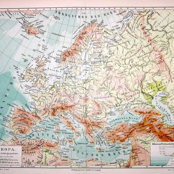 ca 1889 EUROPAKARTA • original antikt tryck • antik karta över Europa