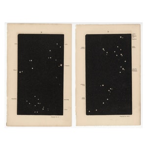 RARE ! c. Carte des étoiles de 1857 gravures • lot de 2 gravures originales • gravures d'astronomie • gravures célestes • gravures de constellations •