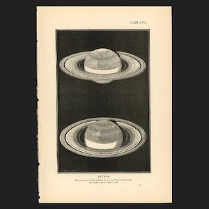 c. 1868 SATURN lithograph • original antique print • astronomy print • celestial print • planet print • Saturn&#39;s rings print • Solar Syatem