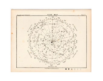 c. 1892 STAR MAP 51 • original antique print • celestial print • astronomy print • constellation of North Pole • Northern Hemisphere stars