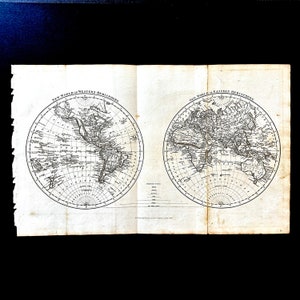 c. 1825 WORLD HEMISPHERES MAP • original antique map • New World • Old World map • antique engraving • Western & Eastern Hemispheres