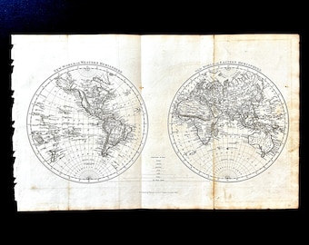 アンティーク世界地図 - 半球 - 1880年 手彩色地図 - 手彩色 - Etsy 日本