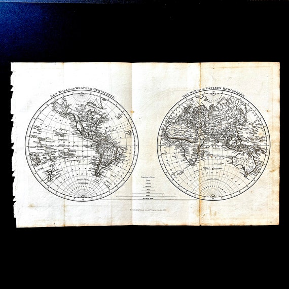 世界半球地図 1825年頃 • オリジナルアンティーク地図 • 新世界 • 旧