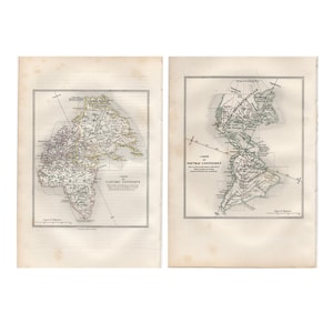C. 1858 OLD & NEW WORLD maps • original antique prints • hand colored • Western Hemisphere map • Eastern Hemisphere map • World continents