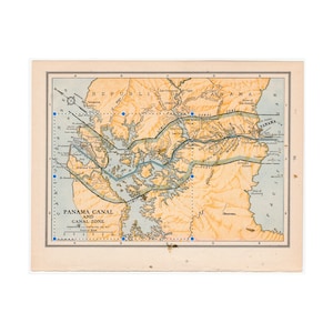 H. 1931 PANAMAKANAL KARTE Lithographie • Vintage Landkarte • Vintage Druck • Isthmus von Panama • Kanal von Panamá • Atlantik und Pazifik
