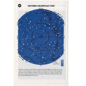 c. Lithographie 1961 SOUTHERN STARS • impression vintage originale • impression céleste • impression d'astronomie • étoiles circumpolaires • carte des étoiles
