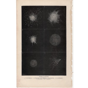 c. 1872 STAR CLUSTERS Lithographie • Antiker Originaldruck • Himmelsdruck • Astronomiedruck • Hercules Gemini Wassermann Steinbock