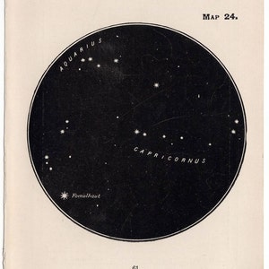 Vers 1903 Étoiles du VERSEAU • mini constellations • gravure ancienne originale/estampe d'astronomie céleste en noir • le porteur d'eau
