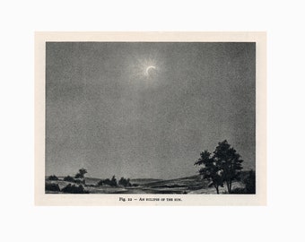 c. 1959 SOLAR ECLIPSE lithograph • original vintage lithograph • astronomy print • Solar System - celestial print • an eclipse of the Sun