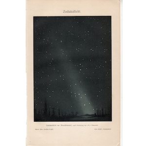 c.1889 ZODIACAL LIGHTS print• original antique print • celestial print • astronomy print • night sky print • space dust • false dawn print -