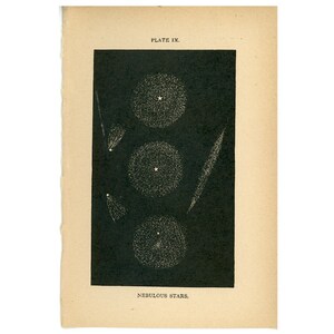 c. 1848 NEBULOUS STARS Gravur - Original Antiker Druck • Himmelsdruck • Astronomiedruck • Nebeldruck