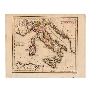 H. 1810 ITALIEN KARTE • original antike Landkarte • handkolorierter Stich • Italia • alte Landkarte von Italien • Mittelmeer • Korsika • Sizilien