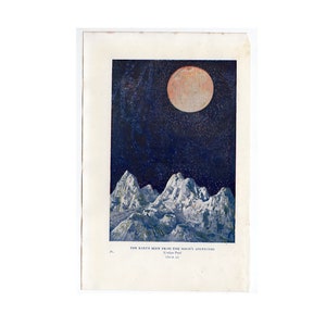 c. 1925 EARTH & MOON lithograph • original vintage print • astronomy print • celestial print • Apennines • lunar landscape • moon mountains