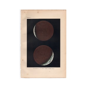 c. 1897 LUNAR ECLIPSE lithograph • original antique print • astronomy print • celestial print • appearance of the moon during an eclipse
