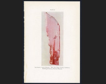 c. Lithographie MINERAL & CRYSTAL de 1934 - imprimé vintage original - imprimé géologique - bijoux en pierres précieuses - imprimé minéralogique - spodumene et kunzite
