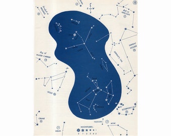 CONSTELLATION STAR MAP c. 1966 - impresión de astronomía vintage - impresión celeste azul - no. 13 - Constelaciones del norte