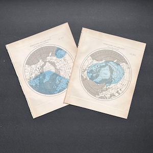 H. 1856 NORDPOL Karten • alte Originaldrucke • Polarkarten • Nordhalbkugel • mit Jahresübersicht und magnetischem Meridian • 2er Set